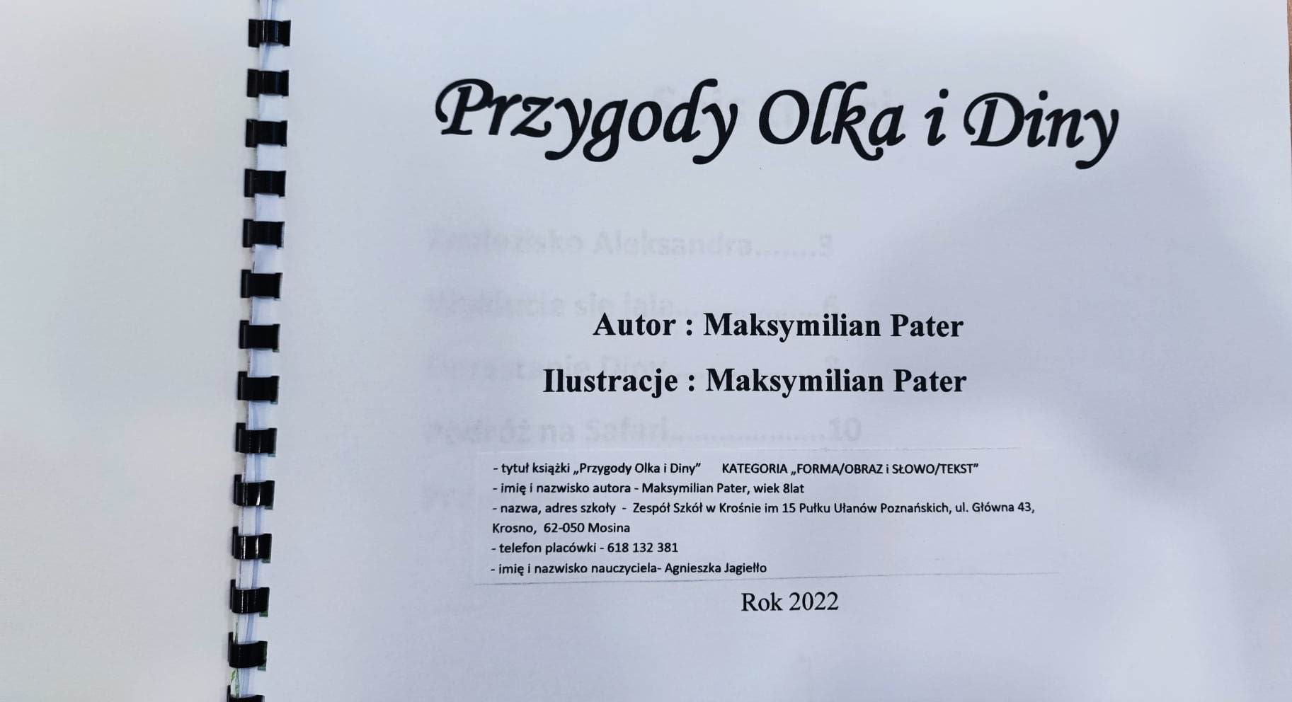 Wyróżnienie dla Maksymliliana Patery w II Ogólnopolskim Konkursie Plastyczno- Literackim